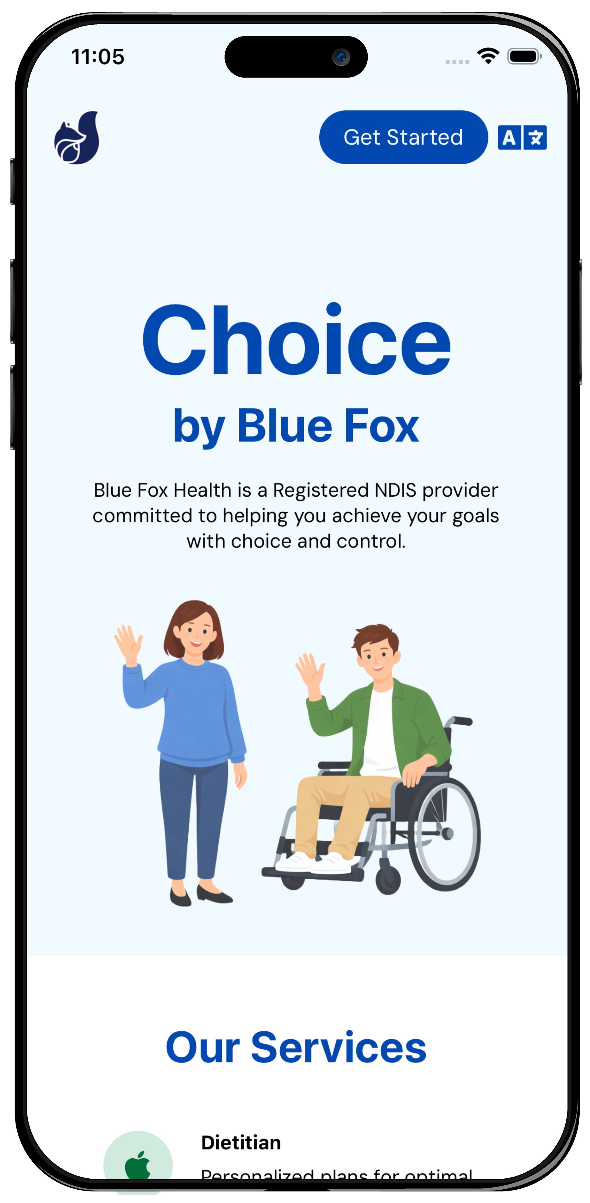 Blue Fox Health app phone preview
